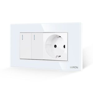 Intrerupator Dublu + Priza cu Rama din Sticla LUXION, Standard Italian, 4M imagine