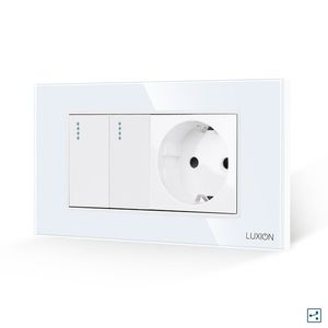 Intrerupator Dublu Cap Scara + Priza cu Rama din Sticla LUXION, Standard Italian, 4M imagine