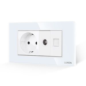 Priza Schuko + TV + Internet cu Rama Din Sticla LUXION, Standard Italian, 4M imagine