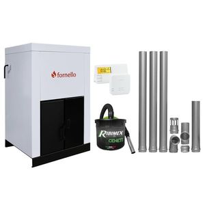 Pachet Centrala pe peleti Fornello Eco Energy 25 kW, complet echipata cu pompa, vas expansiune, automatizare, kit evacuare 3.5 ml, Termostat Salus 091FLRFV2 si Aspirator Cenusa, curatare facila, pana la 200 mp afisaj digital, arzator fonta imagine