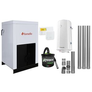 Pachet Centrala pe peleti Fornello Eco Energy 25 kW, complet echipata cu pompa, vas expansiune, automatizare, boiler, kit evacuare 3.5 ml, Termostat Salus 091FLRFV2 si Aspirator Cenusa, curatare facila, pana la 200 mp, arzator fonta imagine