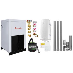 Pachet Centrala pe peleti Fornello Eco Energy 25 kW, complet echipata cu pompa, vas expansiune, automatizare, Fitinguri, boiler, kit evacuare 3.5 ml, Termostat Salus 091FLRFV2 si Aspirator Cenusa, curatare facila, pana la 200 mp imagine