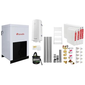 Pachet Centrala pe peleti Fornello Eco Energy 25 kW, complet echipata cu pompa, vas expansiune, automatizare, Radiatoare otel, Fitinguri, boiler, kit evacuare 3.5 ml, Termostat Salus 091FLRFV2 si Aspirator Cenusa, curatare facila, pana la 200 mp imagine