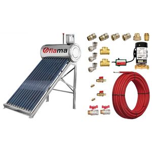 Pachet panou solar nepresurizat FIAMA pentru producere apa calda, cu rezervor inox, 120 litri, 12 tuburi vidate, vas flotor 5 litri, pompa ridicare presiune, teava hidronix si fitinguri montaj imagine