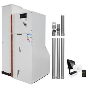 Pachet Centrala termica compacta pe peleti Fornello Rossi Camino Compact Automatic 25 kw, termostat, kit evacuare, pompa de circulatie, vas expansiune, tiraj fortat, curatare automata a arzatorului si a drumurilor de fum, Ecodesign, A+ imagine
