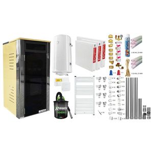 Pachet 2 camere, termoșemineu Fornello Primo Truva 25 kW Ivory, pompa de circulatie, vas de expansiune, supape de siguranta, curatare mecanica creuzet, Boiler, kit evacuare, Termostat, Aspirator, Fitinguri si teava PPR imagine