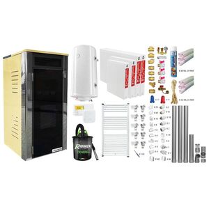 Pachet 3 camere, termoșemineu Fornello Primo Truva 25 kW Ivory, pompa de circulatie, vas de expansiune, supape de siguranta, curatare mecanica creuzet, Boiler, kit evacuare, Termostat, Aspirator, Fitinguri si teava PPR imagine