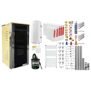 Pachet 4 camere, termoșemineu Fornello Primo Truva 25 kW Ivory, pompa de circulatie, vas de expansiune, supape de siguranta, curatare mecanica creuzet, Boiler, kit evacuare, Termostat, Aspirator, Fitinguri si teava PPR imagine