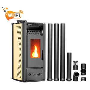 Pachet pentru incalzire format din Semineu (soba) pe peleti cu tiraj fortat Fornello SOPHIA WI-FI 11 kw, kit de evacuare 3, 5 metri, telecomanda, Wi-fi, culoare Ivory imagine