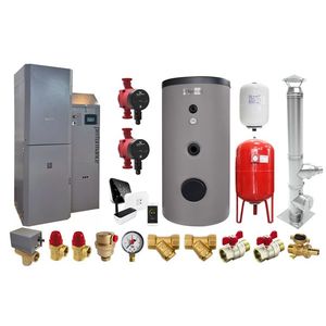 Pachet premium Centrala pe peleti Fornello Slimpel Automatic 40 kw, boiler, termostat control de la distanta, pompe electronice, vas expansiune termic si sanitar, vana deviatoare 3 cai, cos inox si fitiguri de baza imagine