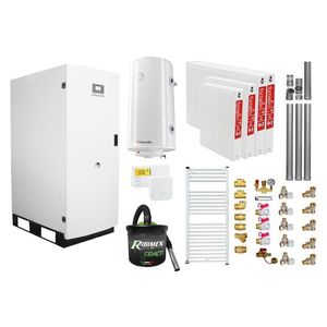 Pachet Centrala termica pe peleti Fornello GT 35 Standard, 35 KW, pompa circulatie, vas expansiune, radiatoare, boiler, kit evacuare, termostat, aspiratior, manometru, fitingurimontaj, curatare mecanica arzator si schimbator, A+ imagine