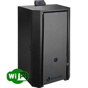 Centrala pe peleti Fornello EVA B Black 25 KW, pompa circulatie, vas expansiune, Grup siguranta, WI-FI, buncar, tiraj fortat, recomandat pentru 160 mp, Negru imagine