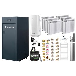 Pachet control de la distanta Centrala pe peleti Fornello King Plus 25 KW, calorifere aluminiu, boiler, termostat, aspirator, kit evacuare, fitinguri, pompa de circulatie, vas de expansiune, supapa de siguranta, automatizare, rezervor pentru peleti 1 imagine