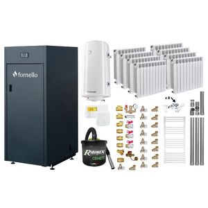 Pachet Centrala pe peleti Fornello King Plus 30 KW, calorifere aluminiu, boiler, termostat, aspirator, kit evacuare, fitinguri, pompa de circulatie, vas de expansiune, supapa de siguranta, automatizare, rezervor pentru peleti 125 kg imagine
