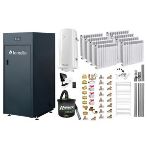 Pachet control de la distanta Centrala pe peleti Fornello King Plus 30 KW, calorifere aluminiu, boiler, termostat, aspirator, kit evacuare, fitinguri, pompa de circulatie, vas de expansiune, supapa de siguranta, automatizare, rezervor pentru peleti 1 imagine