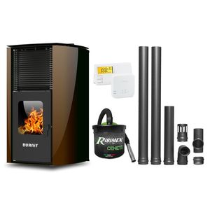 Pachet Termosemineu pe peleti Burnit Advant Novation Brown 25 kw, echipata cu pompa de circulatie, vas de expansiune, automatizare, Termostat Radio Comanda Salus 091FLRFV2, Aspirator Cenusa si Kit evacuare 2.5 ml imagine
