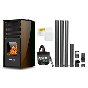 Pachet Termosemineu pe peleti Burnit Advant Novation Brown 25 kw, echipata cu pompa de circulatie, vas de expansiune, automatizare, Termostat Radio Comanda Salus 091FLRFV2, Aspirator Cenusa si Kit evacuare 3.5 ml imagine