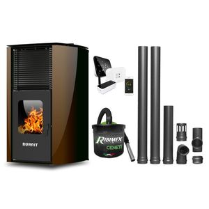 Pachet control de la distanta Termosemineu pe peleti Burnit Advant Novation Brown 25 kw, echipata cu pompa de circulatie, vas de expansiune, automatizare, Termostat, Aspirator Cenusa si Kit evacuare 3.5 ml imagine
