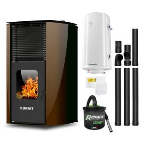 Pachet Termosemineu pe peleti Burnit Advant Novation Brown 25 kw, echipata cu pompa de circulatie, vas de expansiune, automatizare, Boiler, Termostat Radio Comanda Salus 091FLRFV2, Aspirator Cenusa si Kit evacuare 3.5 ml imagine