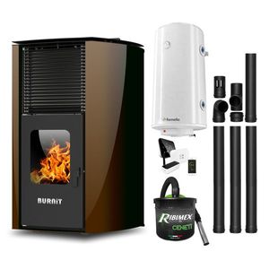 Pachet control de la distanta Termosemineu pe peleti Burnit Advant Novation Brown 25 kw, echipata cu pompa de circulatie, vas de expansiune, automatizare, Boiler, Termostat, Aspirator Cenusa si Kit evacuare 3.5 ml imagine