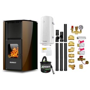 Pachet Termosemineu pe peleti Burnit Advant Novation Brown 25 kw, echipata cu pompa de circulatie, vas de expansiune, automatizare, Fitinguri, Boiler, Termostat Radio Comanda Salus 091FLRFV2, Aspirator Cenusa si Kit evacuare 3.5 ml imagine