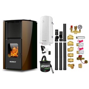 Pachet control de la distanta Termosemineu pe peleti Burnit Advant Novation Brown 25 kw, echipata cu pompa de circulatie, vas de expansiune, automatizare, Fitinguri, Boiler, Termostat, Aspirator Cenusa si Kit evacuare 3.5 ml imagine
