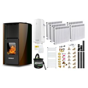 Pachet Termosemineu pe peleti Burnit Advant Novation Brown 25 kw, echipata cu pompa de circulatie, vas de expansiune, automatizare, Calorifere aluminiu, Fitinguri, Boiler, Termostat Radio Comanda Salus 091FLRFV2, Aspirator Cenusa si Kit evacuare 3.5 imagine