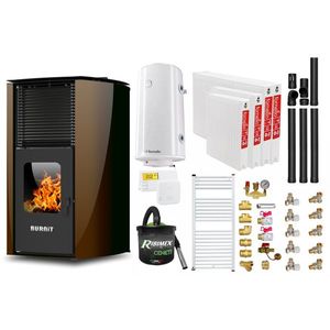 Pachet Termosemineu pe peleti Burnit Advant Novation Brown 25 kw, echipata cu pompa de circulatie, vas de expansiune, automatizare, Radiatoare otel, Fitinguri, Boiler, Termostat Radio Comanda Salus 091FLRFV2, Aspirator Cenusa si Kit evacuare 3.5 ml imagine