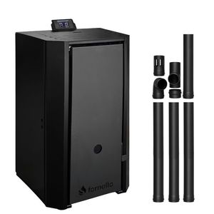 Pachet Centrala pe peleti Fornello EVA B Black 25 KW, pompa circulatie, vas expansiune, Grup siguranta, WI-FI, buncar, tiraj fortat, kit evacuare 3.5 ml, Clasa A++, recomandat pentru 160 mp, Negru imagine