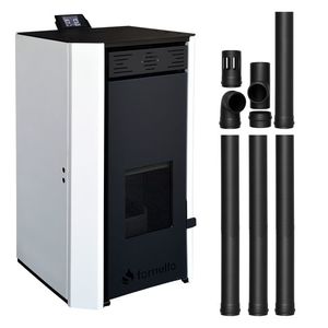 Pachet Termosemineu pe peleti Fornello EVA 25 KW, pompa circulatie, vas expansiune, Grup siguranta, WI-FI, buncar, tiraj fortat, kit evacuare 3.5 ml, Clasa A++, recomandat pentru 160 mp, Alb imagine