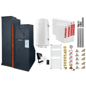 Pachet Centrala termica compacta pe peleti Fornello Rossi Camino Compact Automatic 25 kw, calorifere, boiler, termostat, kit evacuare, fitinguri, pompa de circulatie, vas expansiune, tiraj fortat, curatare automata a arzator si drumuri de fum, antra imagine