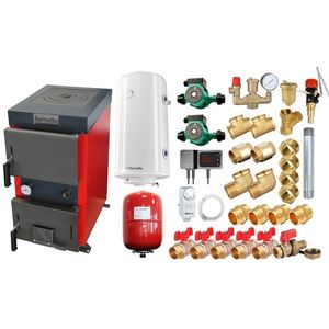 Pachet Cazan (centrala) cu plita pe combustibil solid (lemn, carbune, brichete), Fornello Rustic KP 12 kW, Pompe, Boiler, Vas expansiune, Fitinguri montaj imagine