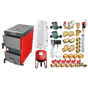 Pachet Cazan (centrala) cu plita pe combustibil solid (lemn, carbune, brichete), Fornello Rustic KP 20 kW, Pompe, Boiler, Vas expansiune, Fitinguri montaj imagine