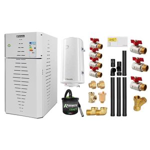 Pachet centrala pe peleti Fornello INCANTO COMPACT 25 kW, pompa electronica, vas expansiune, arzator inox, grup de siguranta, kit evacuare 3.5 ml, termostat, aspiratior, boiler 100L si Fitinguri montaj centrala/boiler imagine