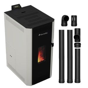 Pachet termosemineu pe peleti Fornello CALORE COMPACT 25 kW, pompa electronica, vas expansiune, arzator inox, grup de siguranta, kit evacuare 2.5 ml, sistem de curatare MECANICA a creuzetului si drumurilor de fum, culoare alb imagine