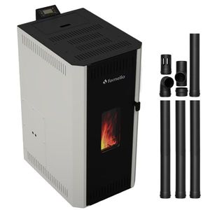 Pachet termosemineu pe peleti Fornello CALORE COMPACT 25 kW, pompa electronica, vas expansiune, arzator inox, grup de siguranta, kit evacuare 3.5 ml, sistem de curatare MECANICA a creuzetului si drumurilor de fum, culoare alb imagine