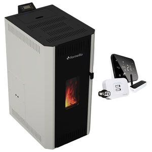 Pachet termosemineu pe peleti Fornello CALORE COMPACT 25 kW, pompa electronica, vas expansiune, arzator inox, grup de siguranta, termostat wifi salus IT500, sistem de curatare MECANICA a creuzetului si drumurilor de fum, culoare alb imagine