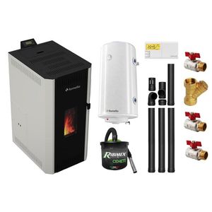 Pachet termosemineu pe peleti Fornello CALORE COMPACT 25 kW, pompa electronica, vas expansiune, arzator inox, grup de siguranta, kit evacuare 3.5 ml, termostat, aspiratior, boiler 100L si Fitinguri montaj imagine