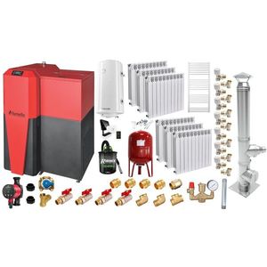 Pachet Centrala mixta Lemn/Pelet Fornello Tera 28 kW, calorifere aluminiu, cos inox, boiler, termostat, aspirator, pompa, vas expansiune, fitinguri, aprindere automanta la peleti, buncar peleti 95 kg, creuzet fonta, curatarea facila, pentru 180 mp imagine