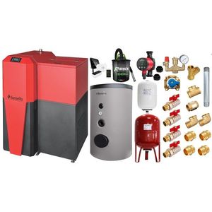 Pachet Centrala mixta Lemn/Pelet Fornello Tera 28 kW, boiler de sol, termostat, aspirator, pompa, vas expansiune, fitinguri, aprindere automanta la peleti, buncar peleti 95 kg, creuzet fonta, curatarea facila, pentru 180 mp imagine