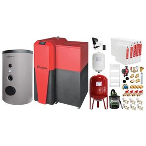 Pachet Centrala mixta Lemn/Pelet Fornello Tera 28 kW, boiler de sol, calorifere otel, termostat, aspirator, pompa, vas expansiune, fitinguri, aprindere automanta la peleti, buncar peleti 95 kg, creuzet fonta, curatarea facila, pentru 180 m imagine
