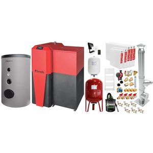 Pachet Centrala mixta Lemn/Pelet Fornello Tera 28 kW, boiler de sol, cos inox, calorifere otel, termostat, aspirator, pompa, vas expansiune, fitinguri, aprindere automanta la peleti, buncar peleti 95 kg, creuzet fonta, curatarea facila, pentru 180 mp imagine