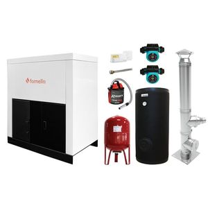 Pachet format din Centrala pe peleti Fornello Eco Energy 35 kW, Pompe circulare, Vas Expansiune, Boiler termoelectric de sol, Cos inox, Termostat ambient si Aspirator cenusa imagine
