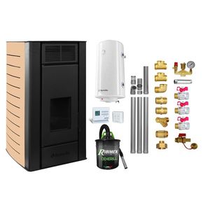 Pachet Termosemineu peleti Fornello SERENA W25, 25 kw, culoare Ivory, complet echipat, pompa circulatie, vas expansiune, automatizare, kit evacuare 3.5 ml, Boiler Termoelectric Fornello 100 l, Termostat, Aspirator imagine