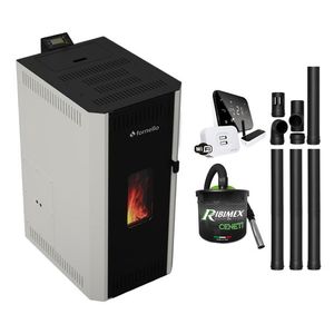 Pachet termosemineu pe peleti Fornello CALORE COMPACT 35 kW, pompa electronica, vas expansiune, arzator inox, grup de siguranta, kit evacuare, termostat Salus IT500, aspiratior, sistem de curatare MECANICA a creuzetului si drumurilor de fum imagine