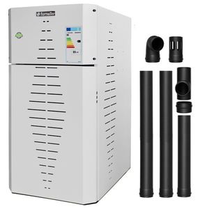Pachet centrala pe peleti Fornello INCANTO COMPACT 35 kW, pompa electronica, vas expansiune, arzator inox, grup de siguranta, kit evacuare 2.5 ml, sistem de curatare MECANICA a creuzetului si drumurilor de fum, culoare alb imagine