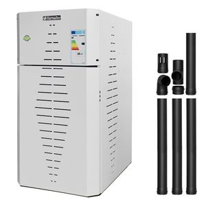 Pachet centrala pe peleti Fornello INCANTO COMPACT 35 kW, pompa electronica, vas expansiune, arzator inox, grup de siguranta, kit evacuare 3.5 ml, sistem de curatare MECANICA a creuzetului si drumurilor de fum, culoare alb imagine