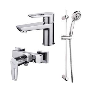 Set de duș cu baterie + baterie de lavoar Cersanit S952-004 MILLE crom lucios imagine