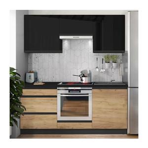 Mobilă de bucătărie MARINA 180 cm, stejar craft/negru lucios imagine