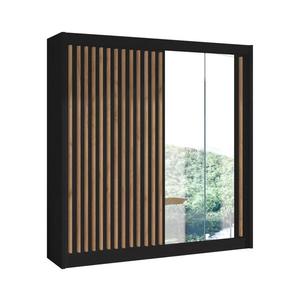 Dulap SANTINO cu oglindă, 203 x 215 cm, negru/stejar craft imagine